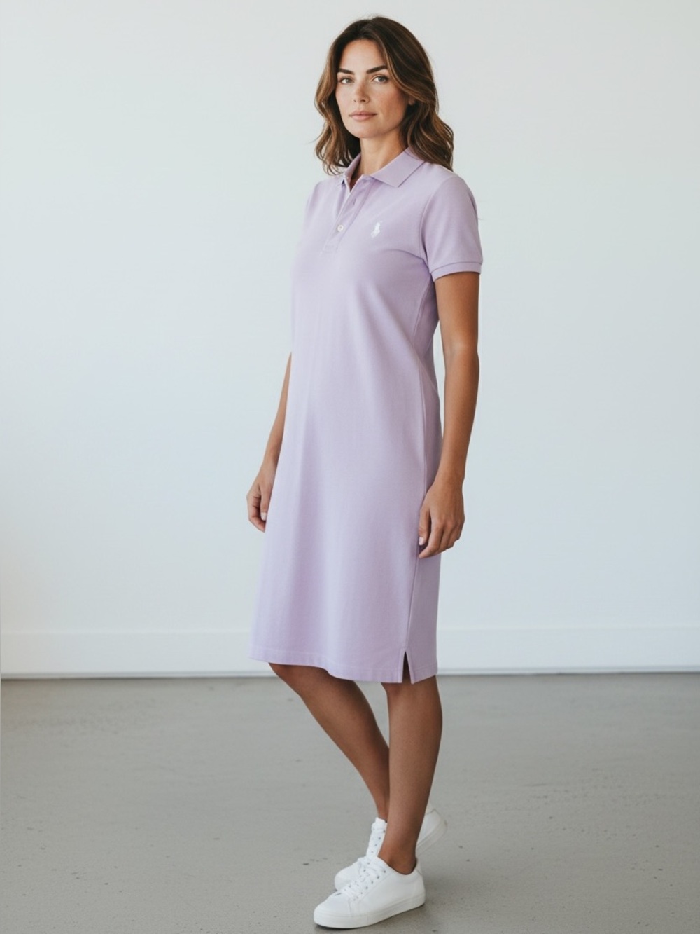 Ralph Lauren Sport Women’s Sz M Lilac Cotton Polo Dress Collared Short Sleeve